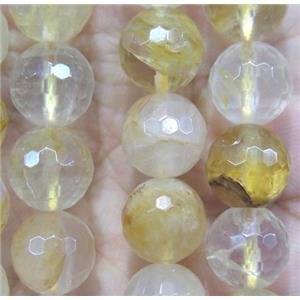 Yellow Iron-Quartz beads, faceted round, approx 10mm dia, 15.5 inches