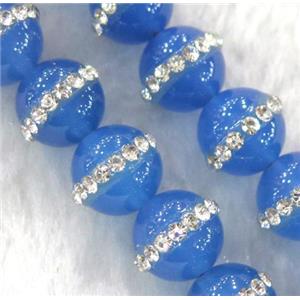 paved rhinestone agate beads, round, blue, approx 8mm dia, 15.5 inches