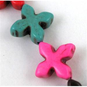 synthetic Turquoise cross, mix color, 20x20mm, approx 20pcs per st
