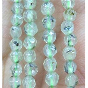 Prehnite Beads, faceted round, green, tiny, approx 3mm dia