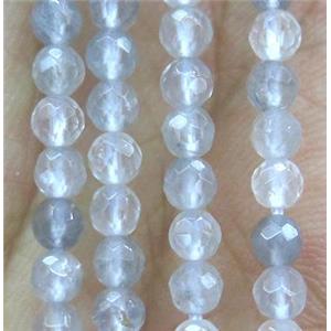 tiny Cloudy Quartz Beads, faceted round, gray, approx 3mm dia