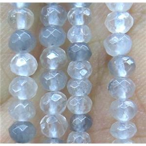 tiny cloudy quartz beads, faceted rondelle, approx 4mm dia