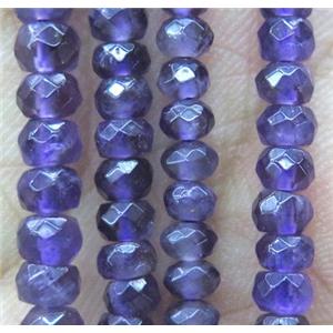 tiny amethyst bead, faceted rondelle, purple, approx 4mm dia