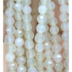New Mountain Jade beads, white, faceted round, approx 4mm dia