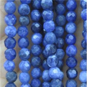tiny sodalite beads, blue, faceted round, approx 4mm dia