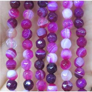 hotpink striped agate beads, faceted round, approx 4mm dia