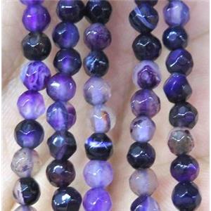 purple striped agate beads, faceted round, approx 4mm dia