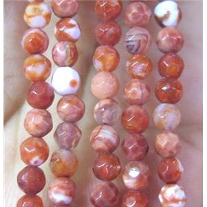 Tiny red fire agate bead, faceted round, approx 4mm dia