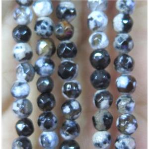 Tiny black fired agate beads, faceted round, approx 4mm dia
