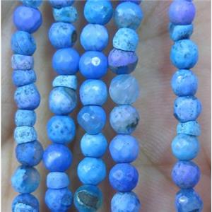 Tiny blue agate bead, faceted round, approx 4mm dia