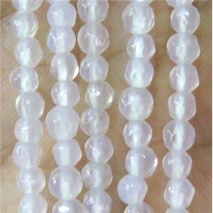 Tiny white agate bead, faceted round, approx 4mm dia