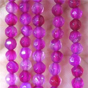 Tiny agate bead, faceted round, hotpink, approx 4mm dia