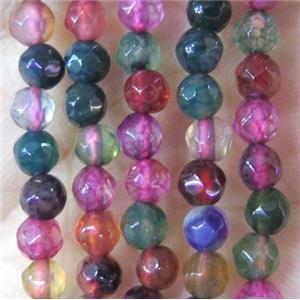 Tiny agate bead, faceted round, mixed color, approx 4mm dia