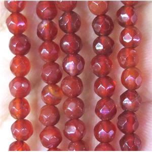 Tiny agate bead, faceted round, red, approx 4mm dia