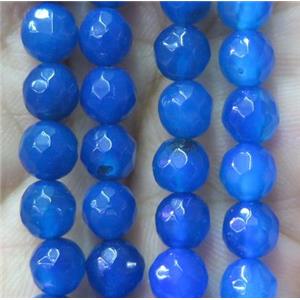 blue agate beads, faceted round, approx 6mm dia