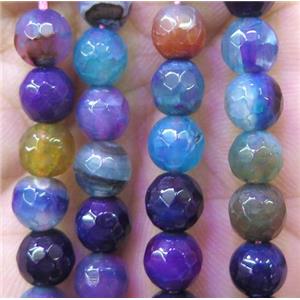 agate bead, faceted round, mix color, approx 6mm dia