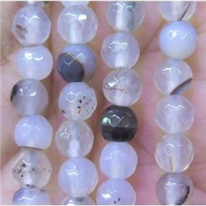 agate bead, faceted round, white, approx 6mm dia