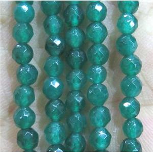 Jade Beads, faceted round, green dye, approx 4mm dia