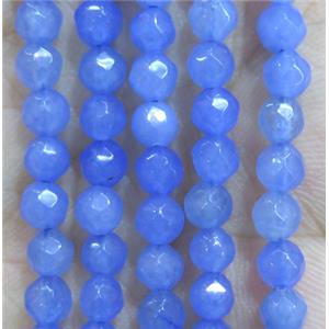 Jade Beads, faceted round, royalblue dye, approx 4mm dia