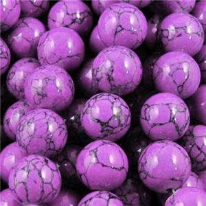 round turquiose beads, purple, synthetic, 4mm dia, approx 62pcs per st