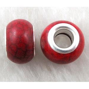 Turquoise bead with large hole, red, approx 14mm, head:5.5mm