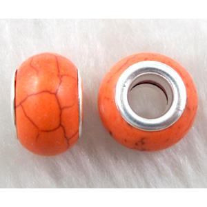 Turquoise bead with large hole, orange, approx 14mm, head:5.5mm