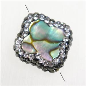 paua abalone shell four-leaf Clover beads paved rhinestone, approx 15mm dia