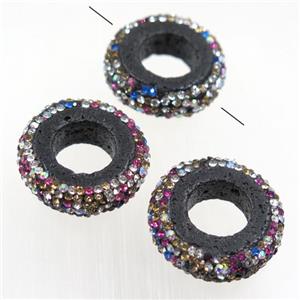 black Lava beads paved rhinestone, approx 25mm dia