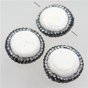 white porcelain beads paved rhinestone, circle, approx 22mm dia