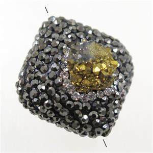 golden agate druzy beads paved rhinestone, approx 22-27mm