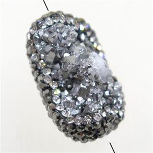 silver agate druzy beads paved rhinestone, freeform, approx 15-25mm