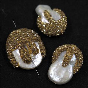 freshwater pearl beads paved yellow rhinestone, freeform, approx 15-25mm