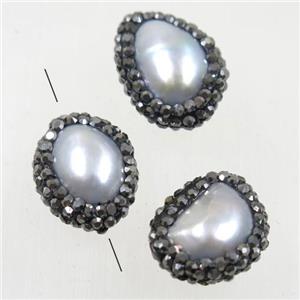 freshwater pearl beads paved rhinestone, freeform, approx 10-15mm