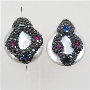 freshwater pearl beads paved rhinestone, approx 16-20mm