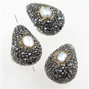 freshwater pearl beads paved rhinestone, teardrop, approx 15-25mm