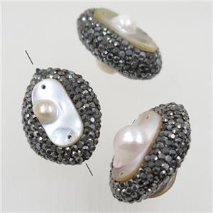 freshwater pearl beads paved rhinestone, oval, approx 20-28mm