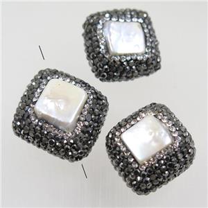 freshwater pearl beads paved rhinestone, rhombic, approx 22x22mm
