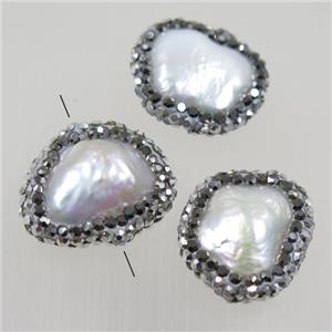 freshwater pearl beads paved rhinestone, freeform, approx 15-20mm