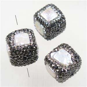 freshwater pearl beads paved rhinestone, cube, approx 18x18x18mm