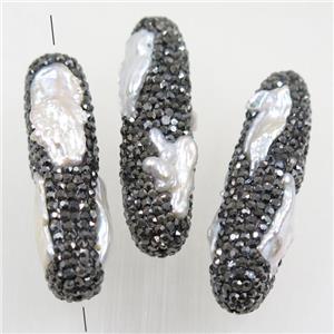 freshwater pearl beads paved rhinestone, approx 15-45mm