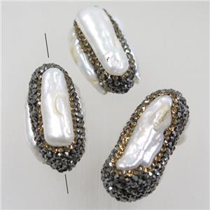 freshwater pearl beads paved rhinestone, approx 17-35mm