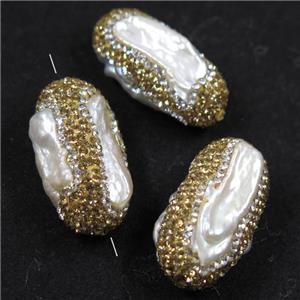 freshwater pearl beads paved yellow rhinestone, approx 17-33mm