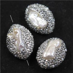 freshwater pearl beads paved rhinestone, approx 20-30mm