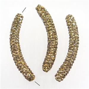 copper curve tube bead paved yellow rhinestone, approx 6-40mm