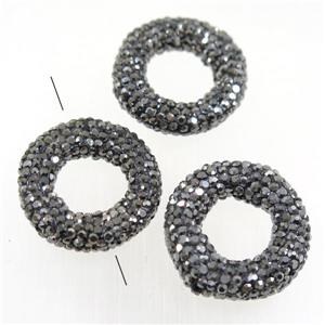 resin circle beads paved rhinestone, approx 30mm dia