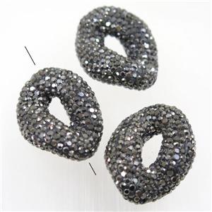 resin twist beads paved rhinestone, approx 22-33mm