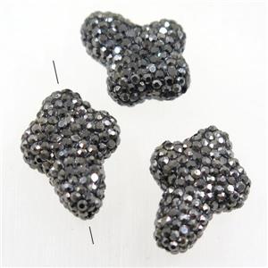 resin cross beads paved rhinestone, approx 15-20mm
