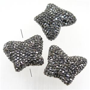 resin butterfly beads paved rhinestone, approx 22-25mm