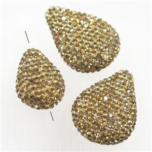 resin teardrop beads paved yellow rhinestone, approx 20-28mm