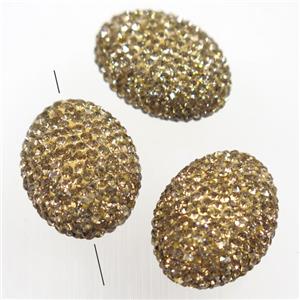 resin oval beads paved yellow rhinestone, approx 18-25mm